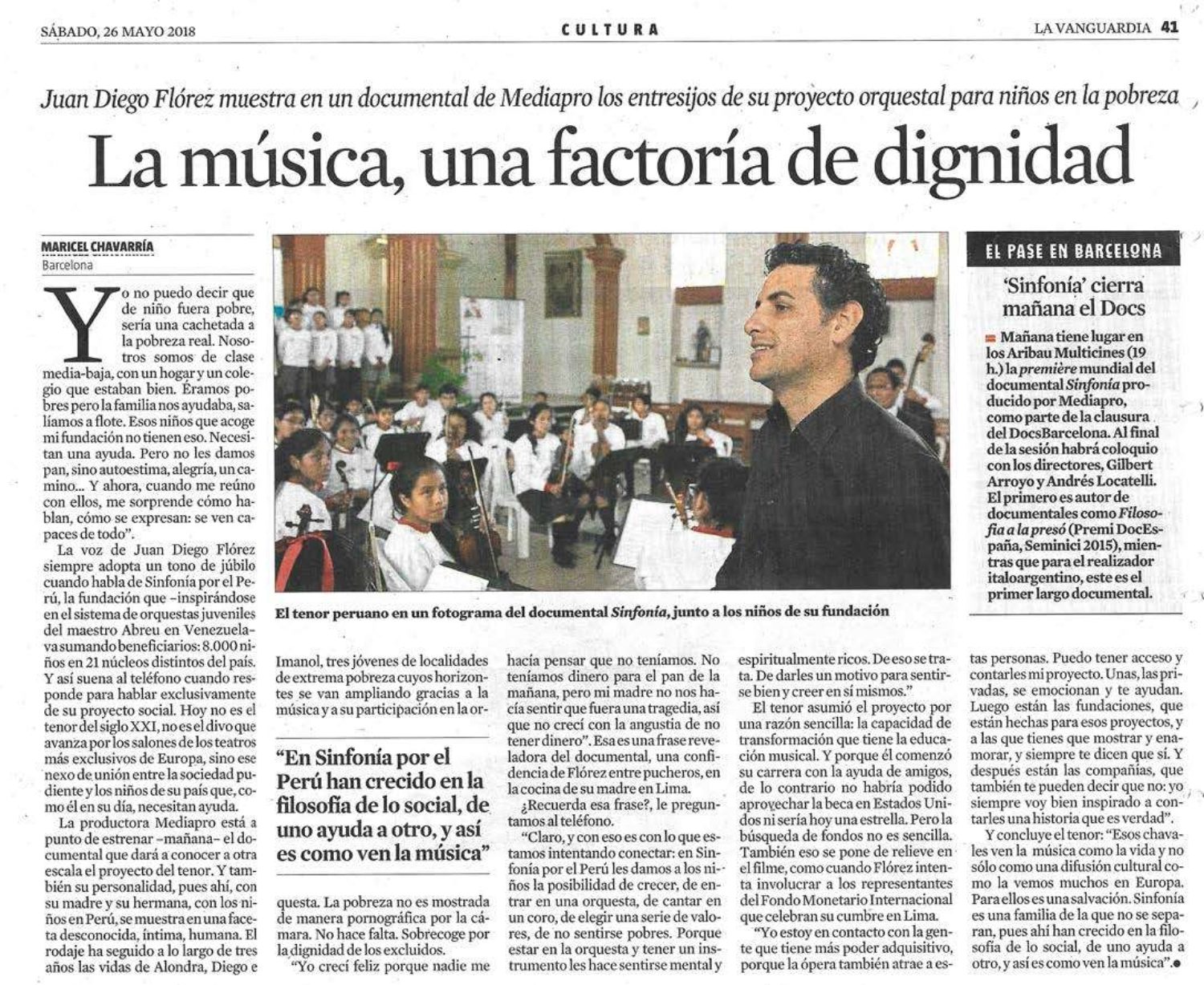 La música, una factoría de dignidad,&quot; La Vanguardia